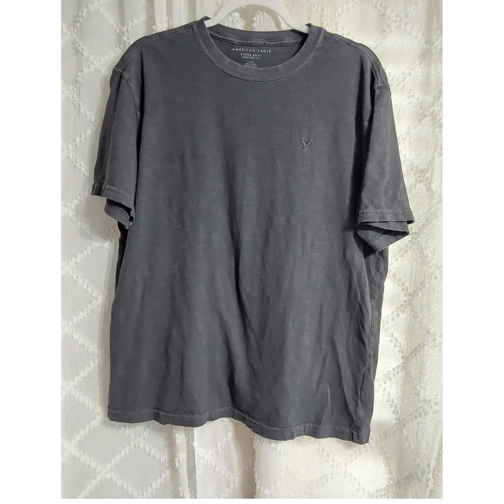 American Eagle Mens Super Soft Standard Fit T-Shirt Charcoal Gray Large Logo